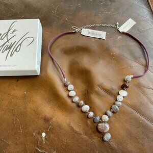 Women's Sterling Silver & Leather 19"+3" Adjustable Necklace w/ Genuine Stone